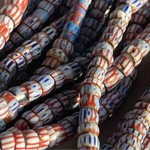Vintage Venetian Awalleh Chevron Trade Beads – Red White Blue Glass – 36” UNISEX